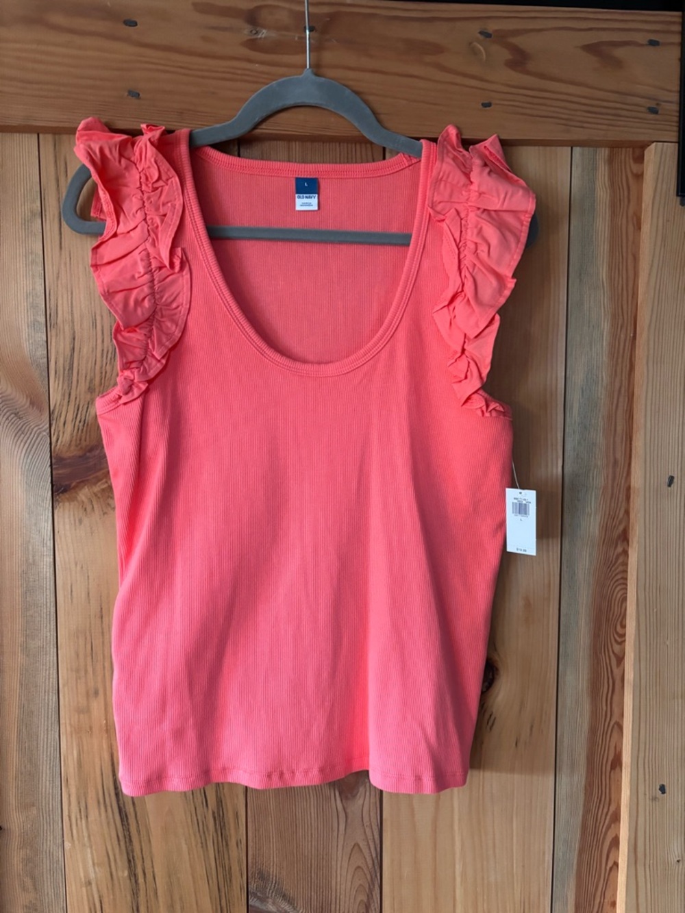 Old Navy Coral Ruffle Shoulder Tank Top